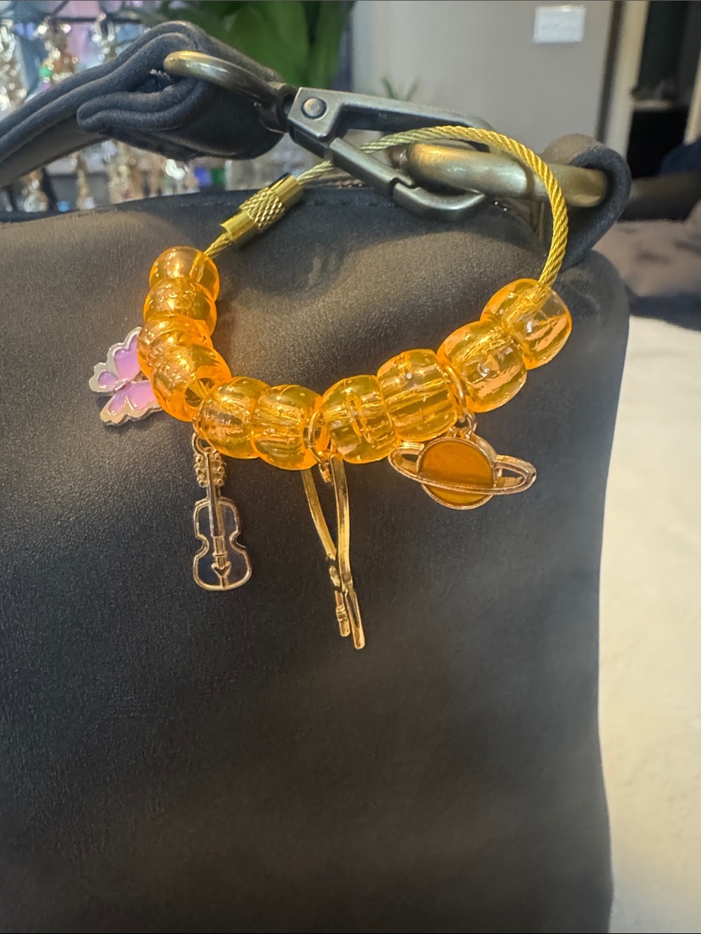 Amber Beaded Charm Bracelet Keyring - Women Accessories - Picture 2 of 2